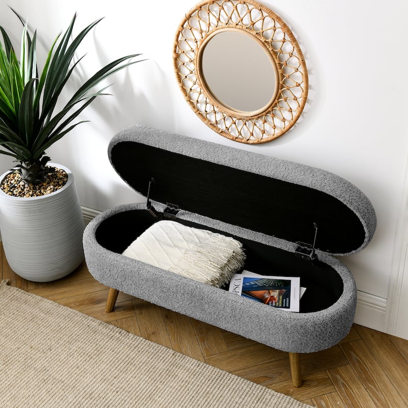 Ottoman Oval Storage Bench,Rubber Wood Legs