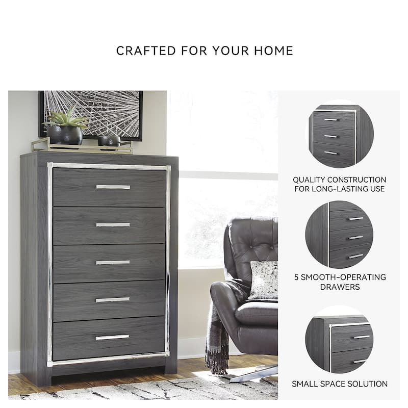 Lodanna Five Drawer Chest - Contemporary Style - Gray
