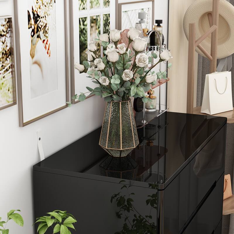 31.5" High Gloss Chest With Light Chest w/5 Drawers&Spacious Tabletop