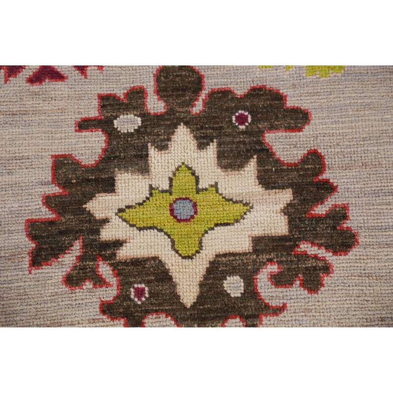 Hand Knotted Oriental 100% Wool Carpet Transitional All-Over Beige & Ivories Oushak Runner Rug - 9' 11'' X 2' 9''