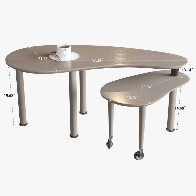 GDFStudio - Eulalia 360 Degree Rotating Nesting Coffee Table Set with Solid Rubberwood Legs