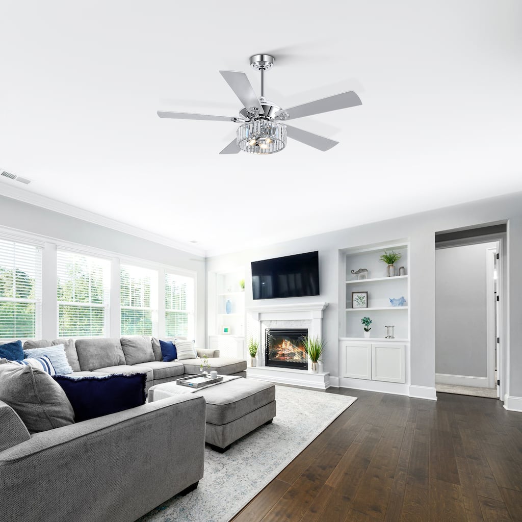 52-inch Chrome Crystal Ceiling fan with Light Remote and Downrod