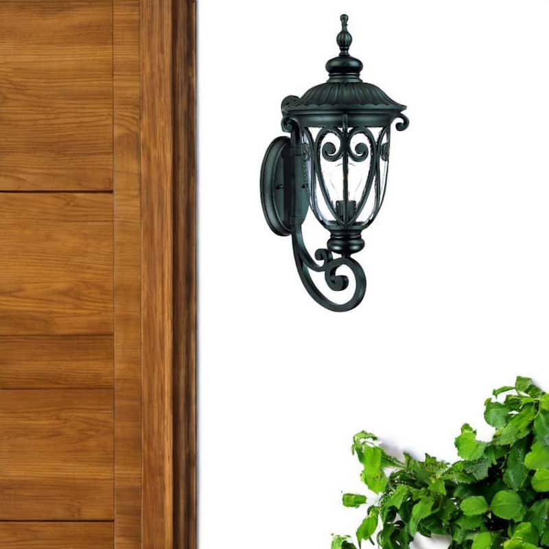 Outdoor Wall Light Fixture with Clear Seeded Glass Shade Hardwired Aluminum Sconce A19 Bulb Compatible - 22.75" H x 9.38" W