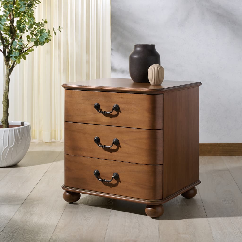SAFAVIEH Couture Jessy 3-Drawer Bun Foot Nightstand, Fully Assembled