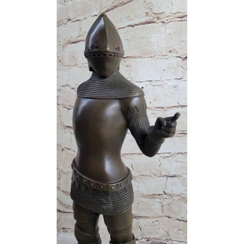 Bronze Sculpture Statue Figure Of Medieval Warrior Knight In Full Plate Mail Armor