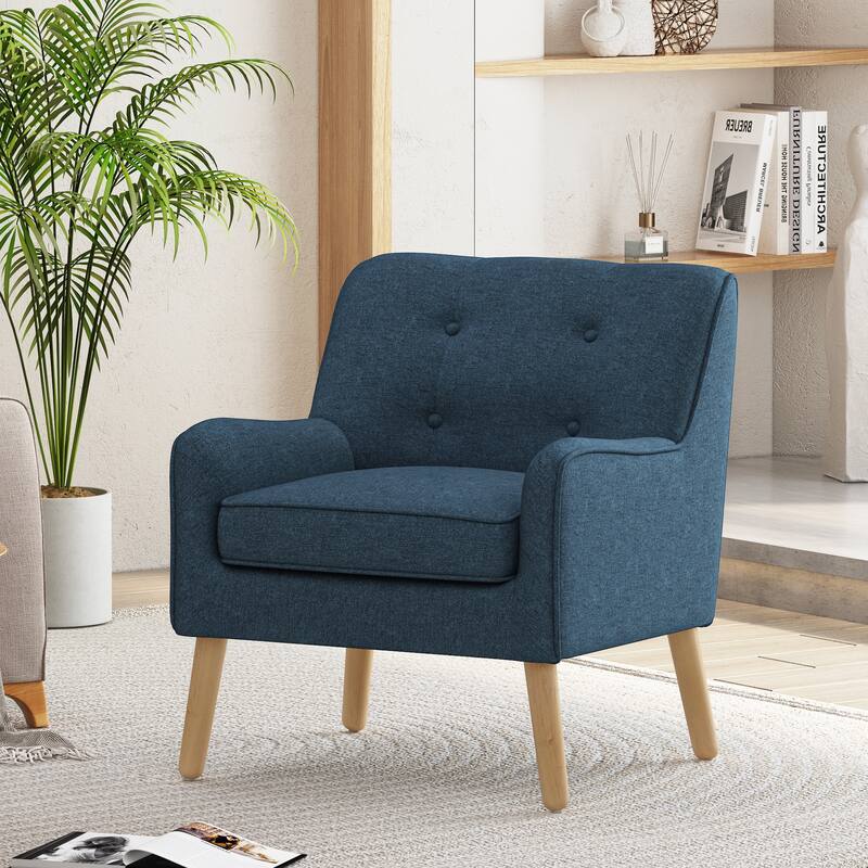 Mid-Century Modern Armchair with Tufted Fabric and Solid Wood Legs for Various Rooms