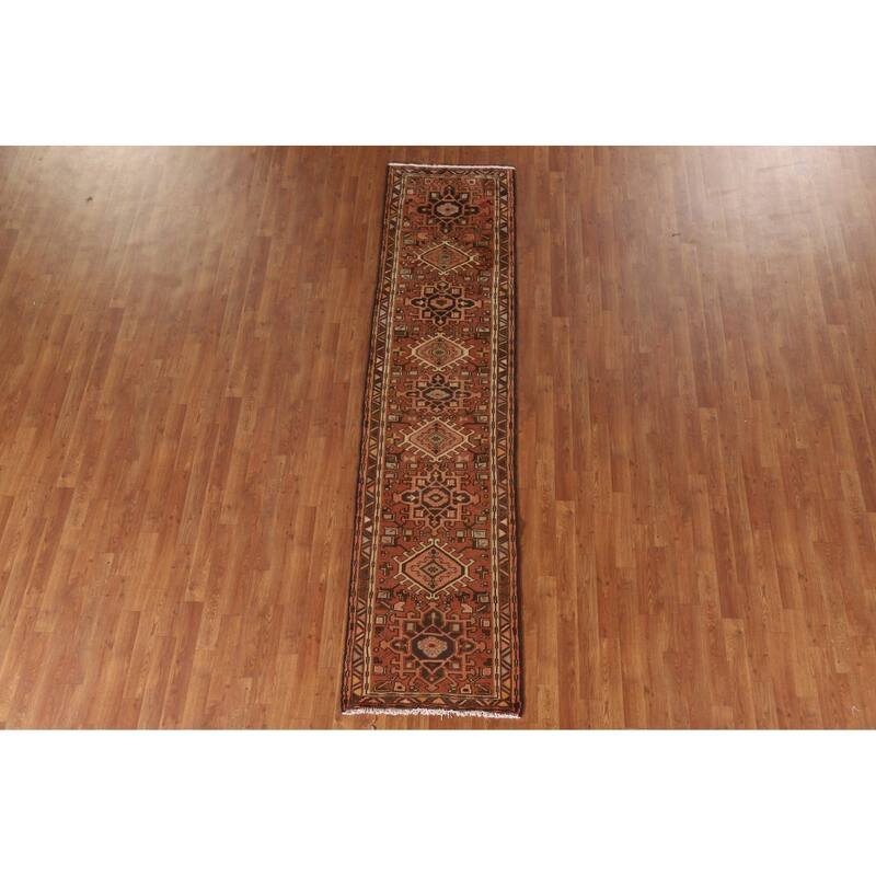 Vegetable Dye Orange Gharajeh Persian Vintage Runner Rug Wool Carpet - 2'4"x 9'7"