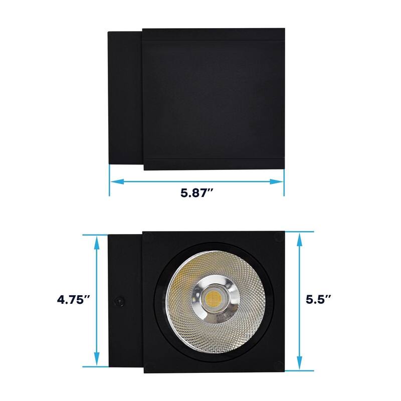 Luxrite LED Outdoor Cube Wall Light, Up or Down Black Wall Sconce, 3CCT 3000K-5000K, 15W, Aluminum, IP65 Waterproof, ETL