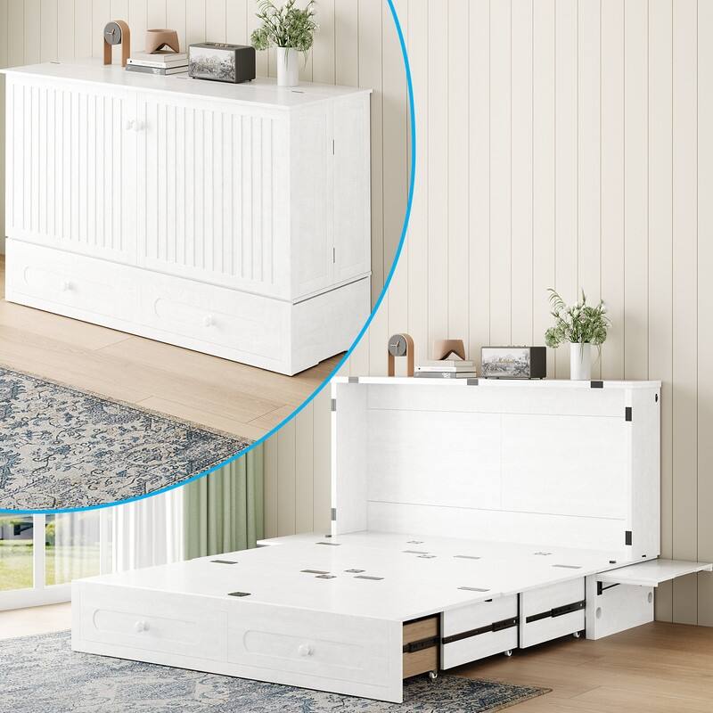 Mixoy Queen Murphy Bed Chest with Charging Station and Storage Drawer,No Mattress - White - Queen