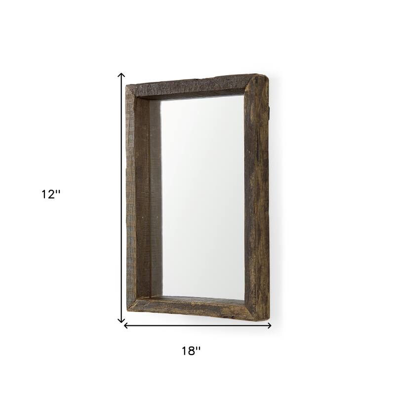 HomeRoots 18" Brown Solid Wood Framed Accent Mirror - 12.00 in. x 18.00 in. x 2.00 in.
