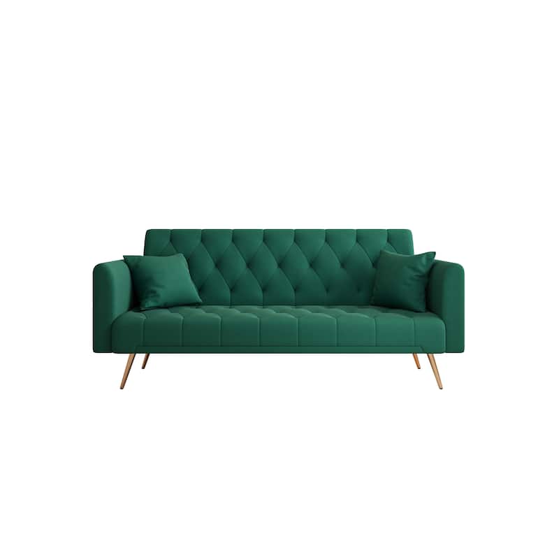 Velvet Loveseat Sofa Adjustable Backrest Sleeper Sofa Bed with 2 Pillow Upholstered Deep Seat Sofa, Tufted Couch