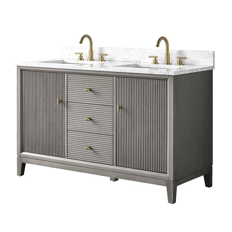 Vanity Art 54" Freestanding Bathroom Vanity with Engineered Marble Top and Sinks
