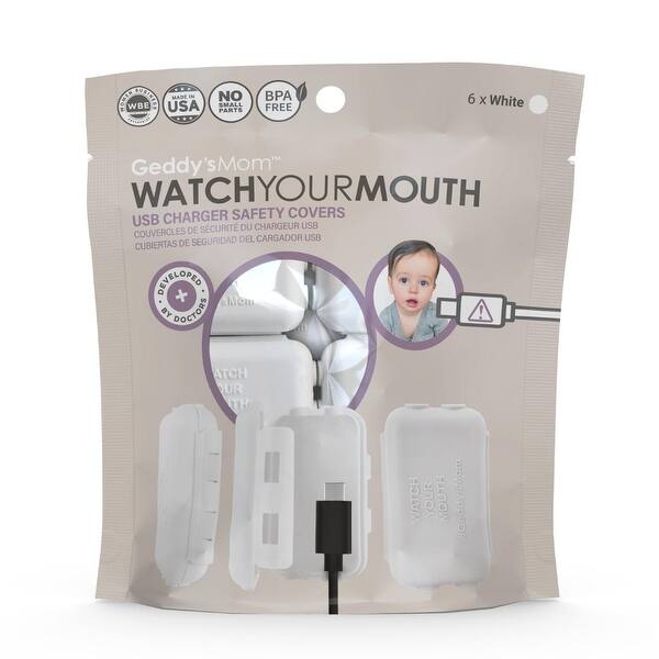slide 2 of 9, Geddy's Mom - Watch Your Mouth - USB Safety Cover - White - 6/pk White