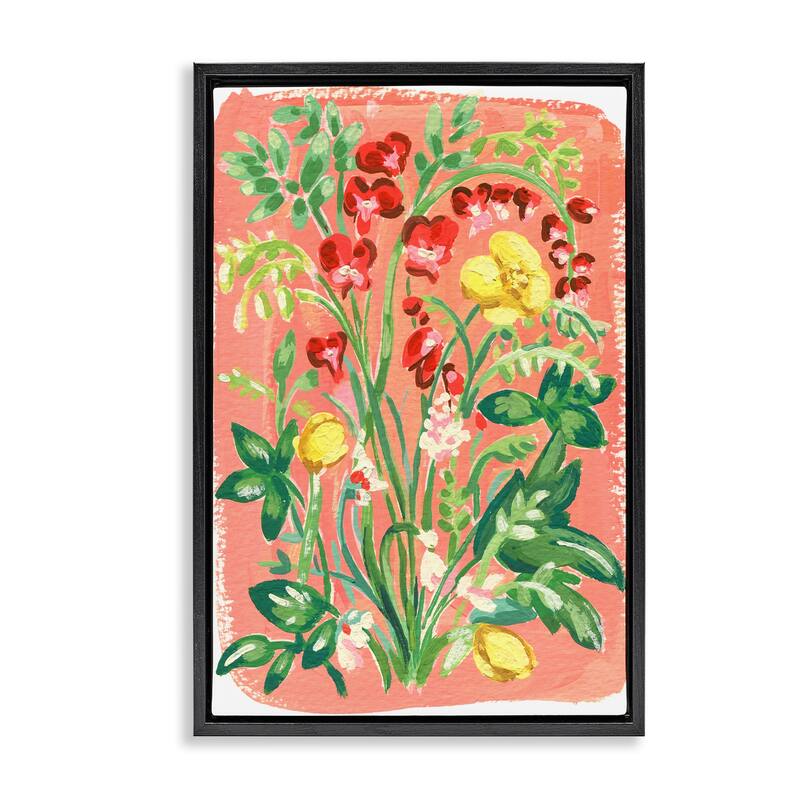 Stupell Peachy Flower Arrangement Framed Floater Canvas Wall Art Design By Hannah Moren - 21 x 31 - Black