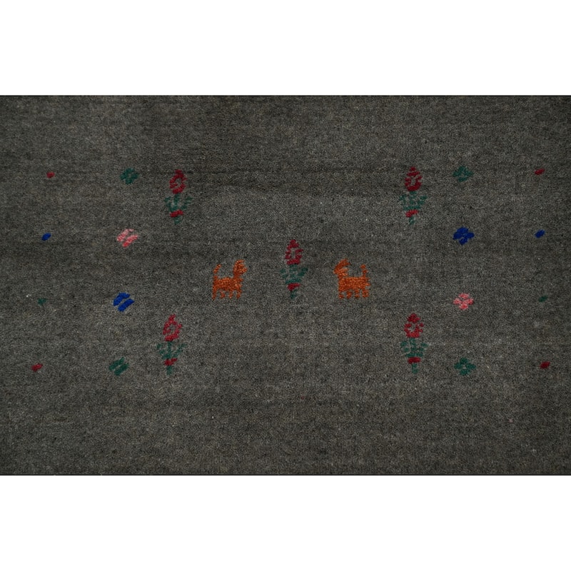 Hand Knotted Oriental 100% Wool Carpet Tribal Animal Pictorial Greys & Charcoal Gabbeh Area Rug - 10' 1'' X 8' 3''