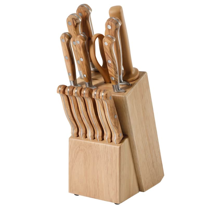 Martha Stewart 15 Piece Austenwood German Stainless Steel Cutlery Knife Block Set W/ Italian Olive Wood Forged Handle