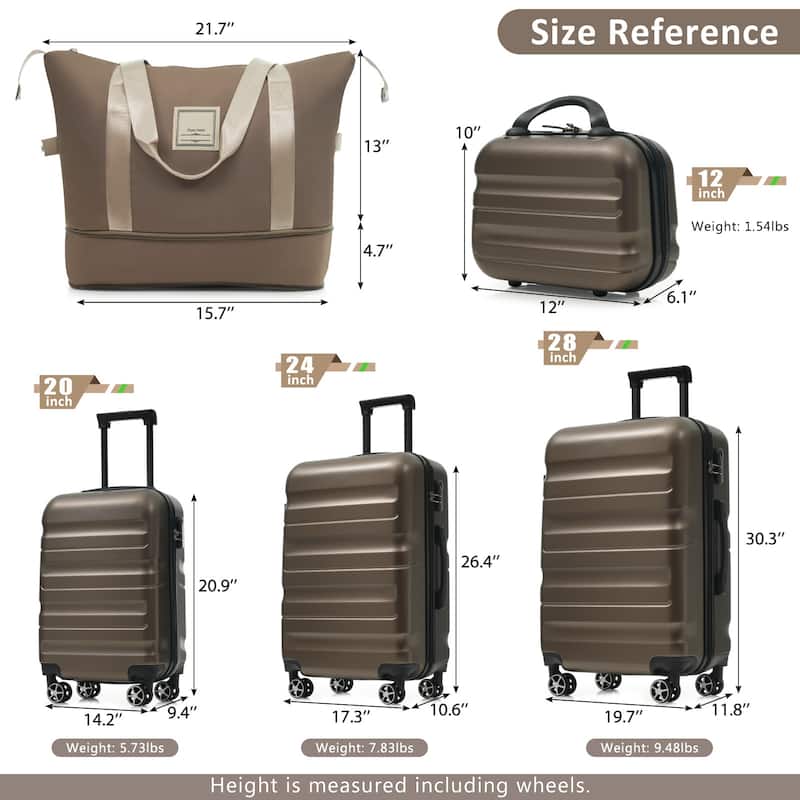 4-Piece, Modern Hard-Shell Luggage, Lightweight Luggage with Spinner Wheels, for Boarding Travel, Brown