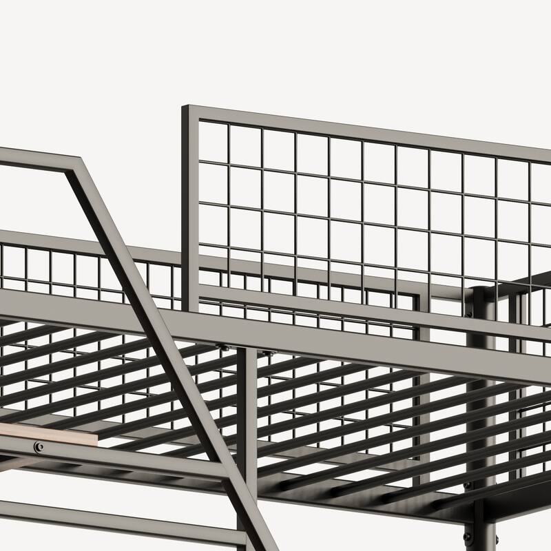 Loft Metal Bed with Built-in Desk, Charging Station and LED Lighting