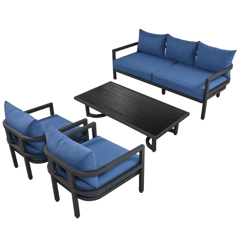 4-Piece Outdoor Steel Sofa Set for 4, Waterproof, Anti-Rust & UV-Resistant.