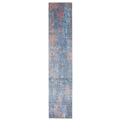 ECARPETGALLERY Hand-knotted Heritage Blue Silk, Wool Rug - 2' 6" x 11' 10"