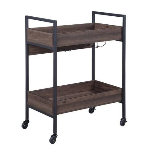 2 Tier Serving Cart with Wooden Shelves and Metal Frame, Brown