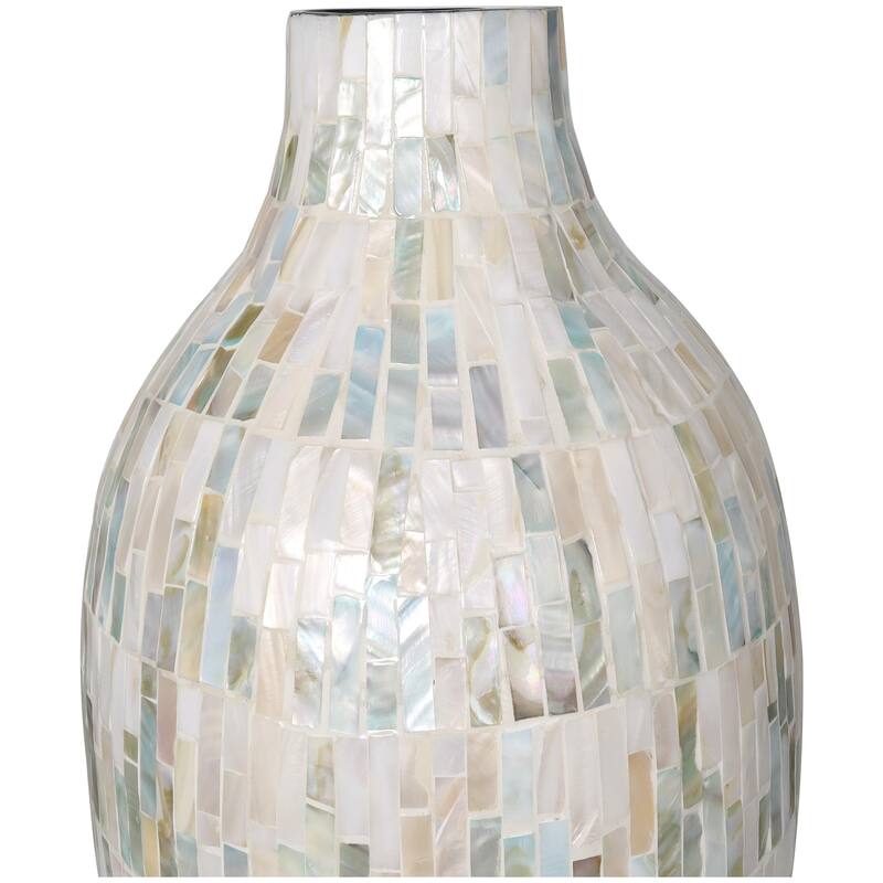 Mother of Pearl Shell Handmade Mosaic Inspired Decorative Vase with Pastel Blue and Pink Accents - White - Roche River Decor