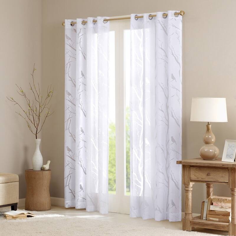 Rossetta Top Grommet Sheer Burnout Bird Branches Window Curtain Panel, Only 1 Piece Panel