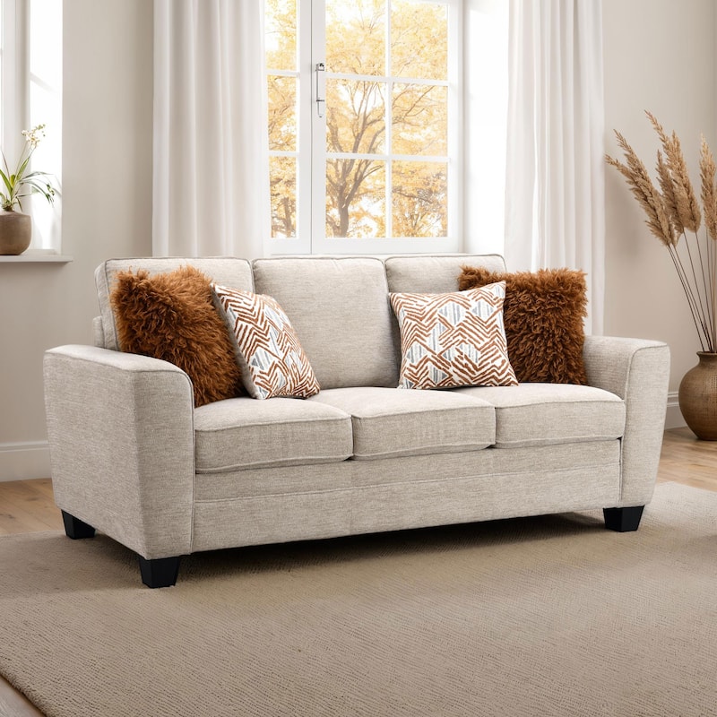 Furniture of America Maevy Chenille Sofa with Accent Pillows - Taupe