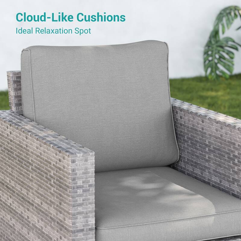 BONOSUKI 6Pcs Patio Swivel Rocking Sofa Set Brown Rattan w/Side Table
