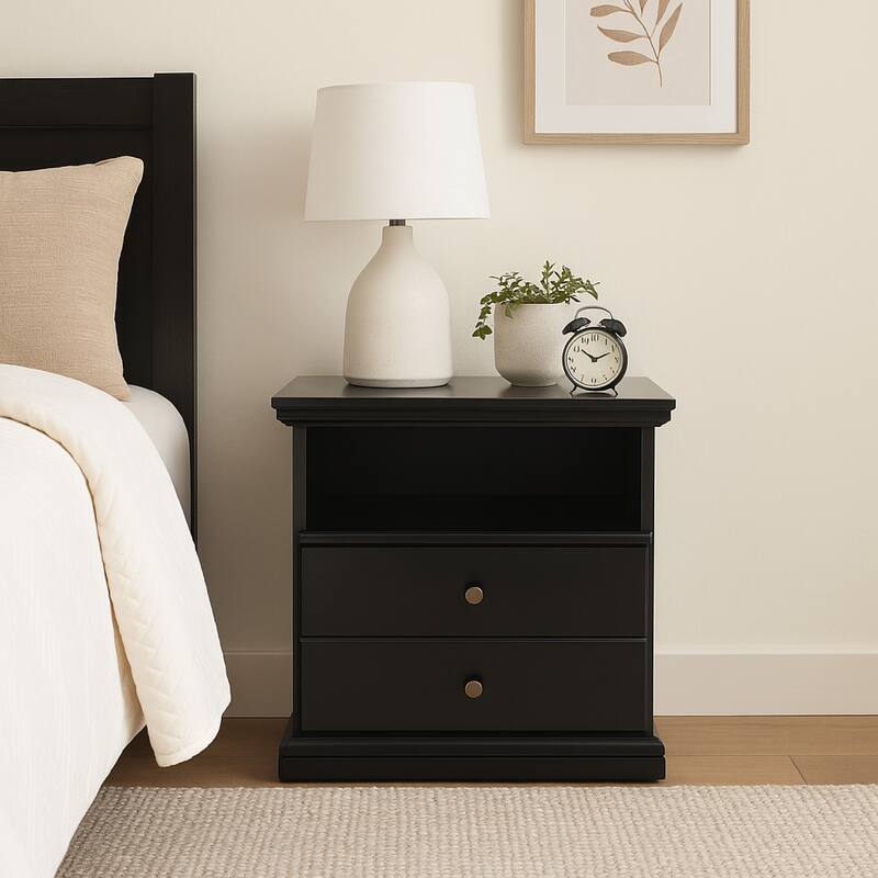 Boli Nightstand, 1 Storage Drawers, 24 Inch, Black Molded Trim Details