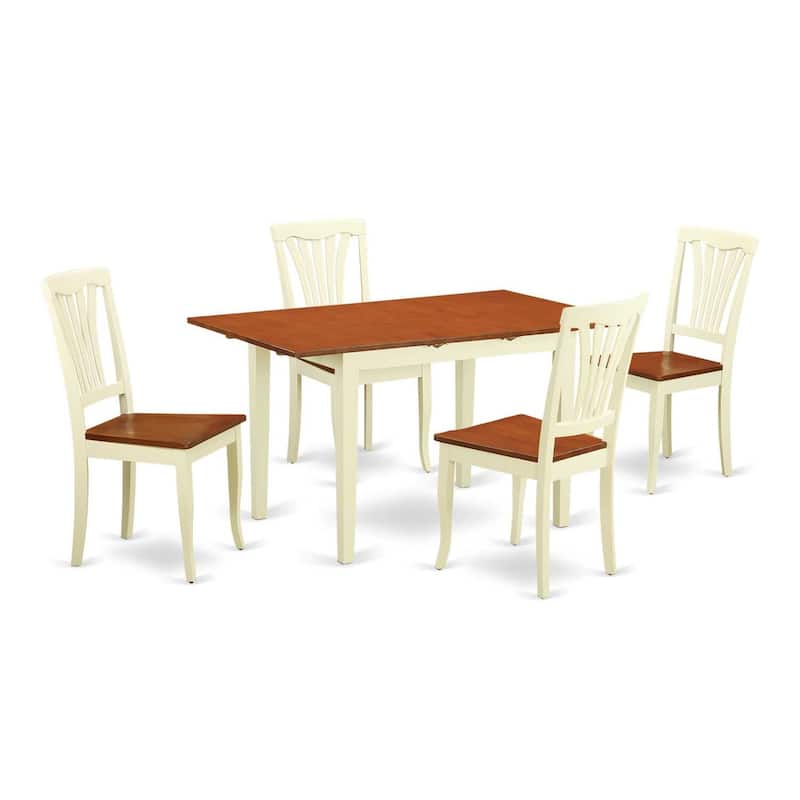 HomeStock 5-Piece Rectangle Buttermilk and Cherry Finish Solid Wood Top Dining table with 4-Chairs