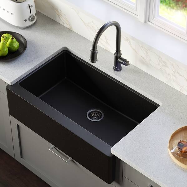 slide 2 of 64, Karran Farmhouse/ Apron-front Quartz Single Bowl Kitchen Sink