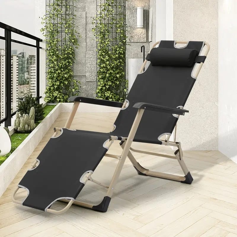 Deck Chair Black, No installation required, Easily Fold