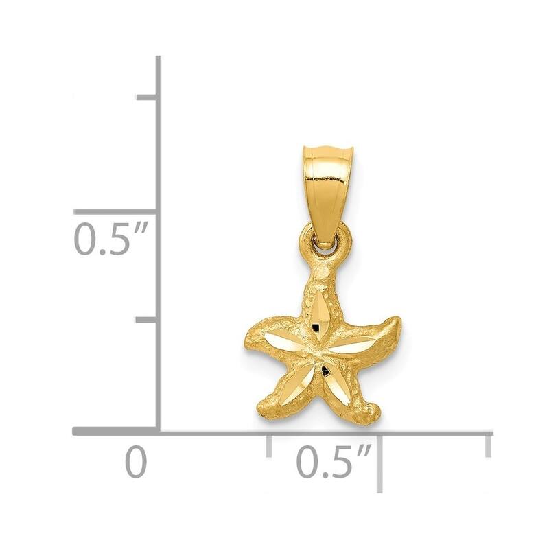 Curata 14k Yellow Gold 18" Satin Textured Sparkle-Cut StarFish Pendant Necklace - 15.7x8.8mm