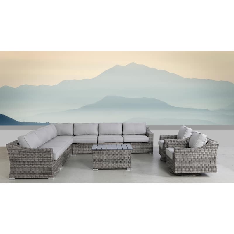 LSI 10 Piece Rattan Sectional Seating Group with Cushions - Mixed Grey
