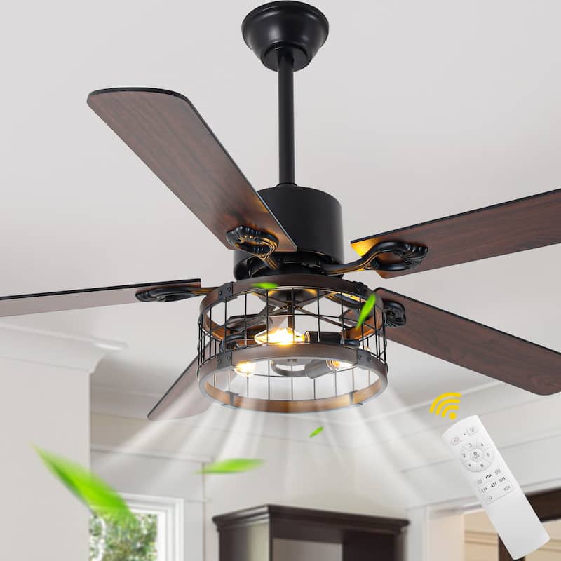 Bella Depot 52" Industrial Cage Ceiling Fan with Light and Remote