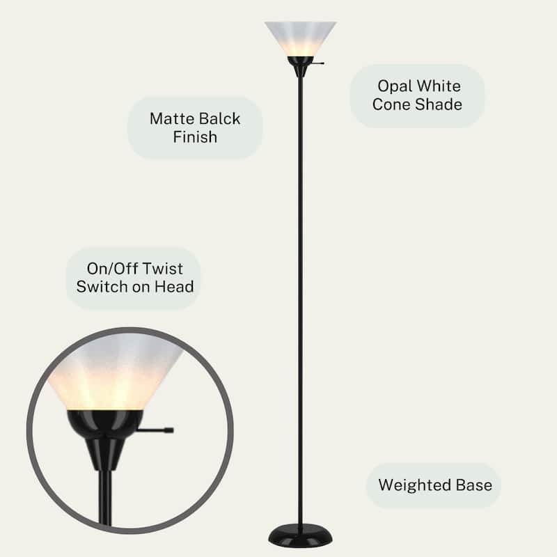 Black Floor Lamp with Opal White Cone Shade - 70 Inches 10 Inches