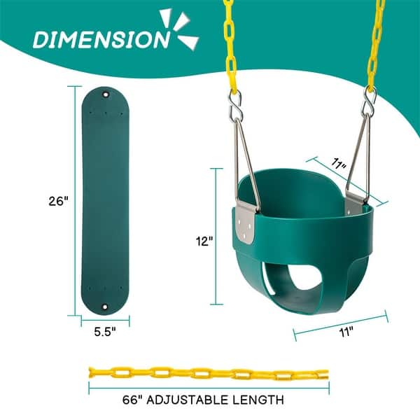 dimension image slide 1 of 3, Metal/Plastic Bucket Swing with Chains - 11"D x 11"W x 78"H