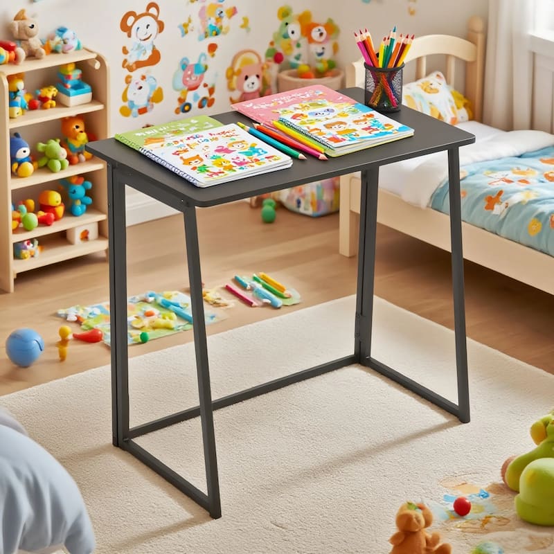 Homylin 31.5-Inch Folding Writing Desk, Space-Saving Computer & Study Table with Metal Frame