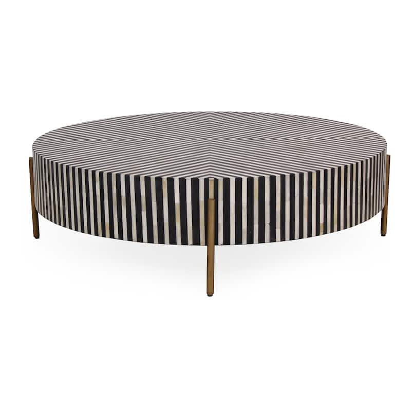 NADAAL STUDIOS Rumi Coffee Table, Round Resin with Camel Bone and Brass-Finished Iron Legs, Small, Multicolor - 48" x 48"