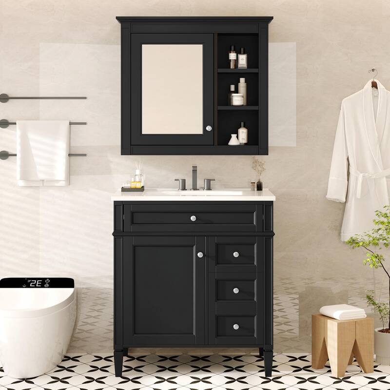 30" Bathroom Vanity with Mirror, Sink, and Storage Cabinet