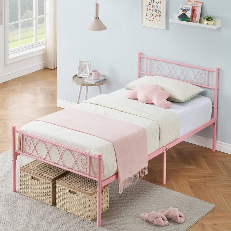 Bed Frame with Headboard and Footboard for Girls and Boys