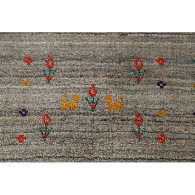 All-Over Striped Gabbeh Indian Square Rug Hand-Knotted Wool Carpet - 7'10"x 7'11"