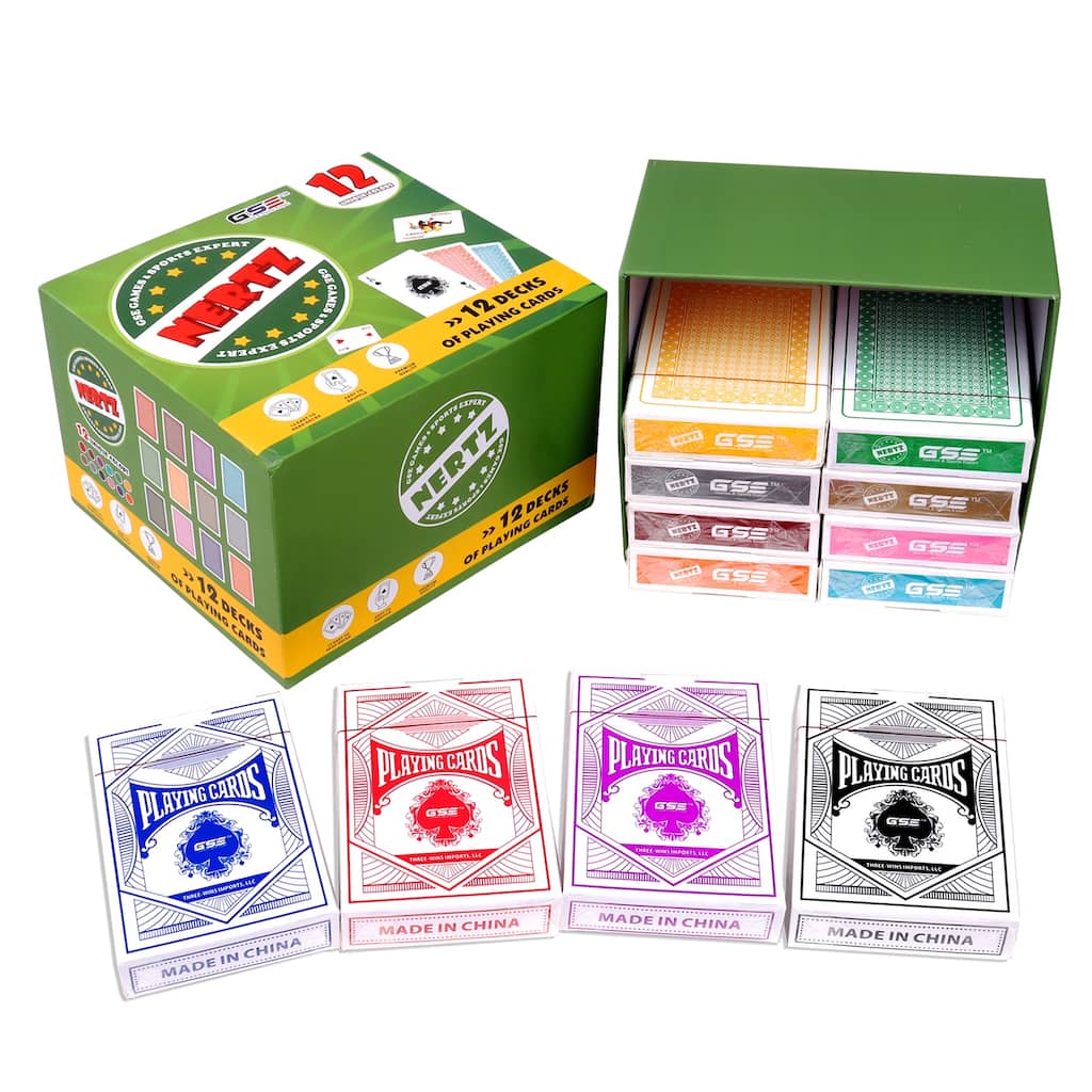 GSE Nertz Card Game Set, Multi-Colored Playing Card Deck, Bulk Set Poker Wide-Size Regular Index