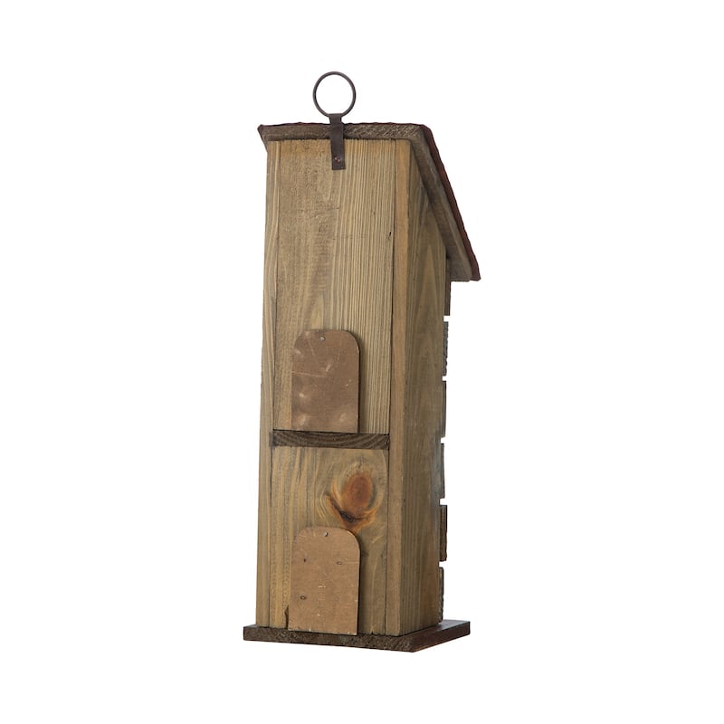 Glitzhome 14.5"H Two-Tiered Distressed Solid Wood Cottage Birdhouse with Flowers - 14.5"