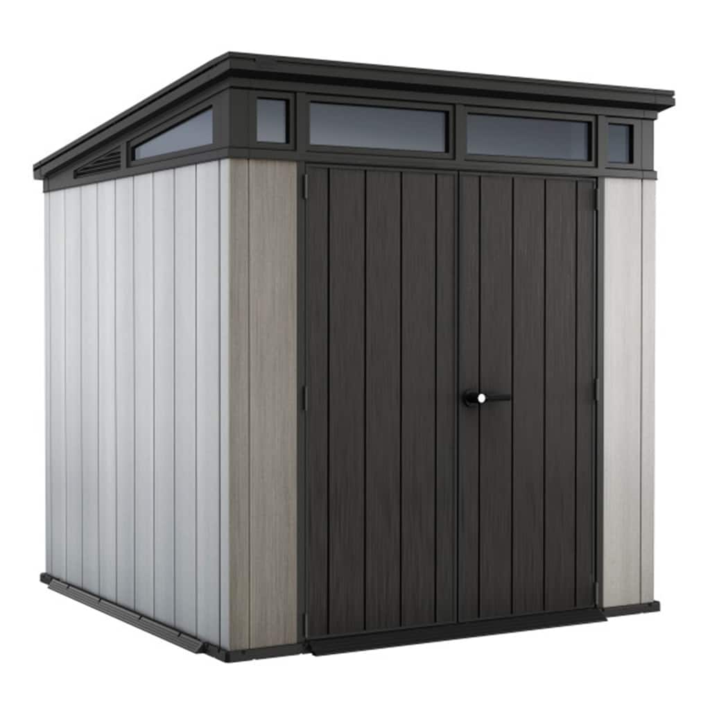 Keter Artisan 7 x 7 FT. Modern and Elegant Resin Outdoor Storage Shed With Floor for Patio Furniture and Tools, Grey - 7x7
