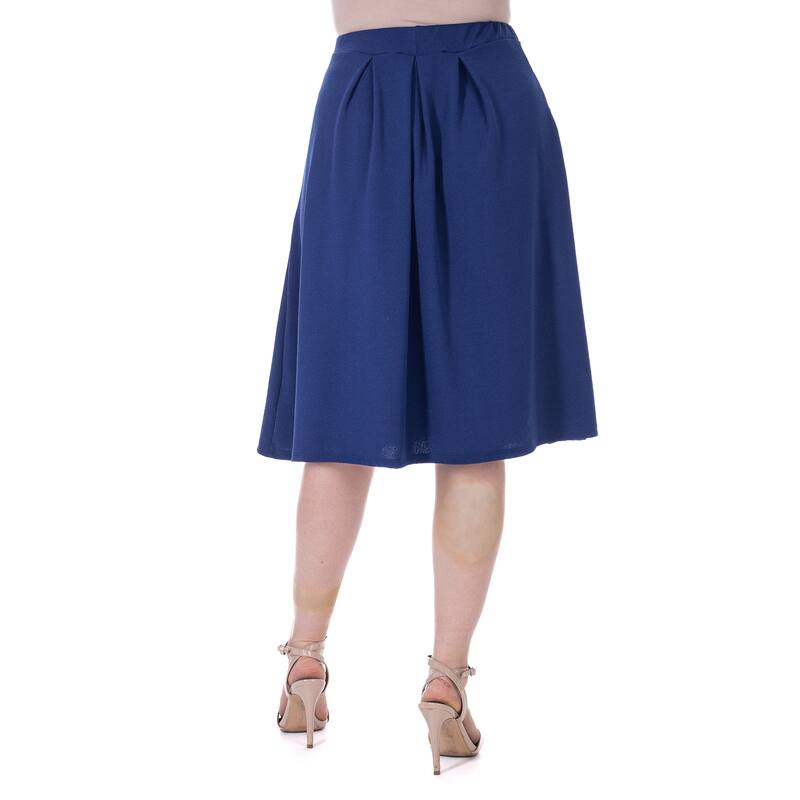 24seven Comfort Apparel Elastic Waist Pleated Knee Length Pocket Skirt