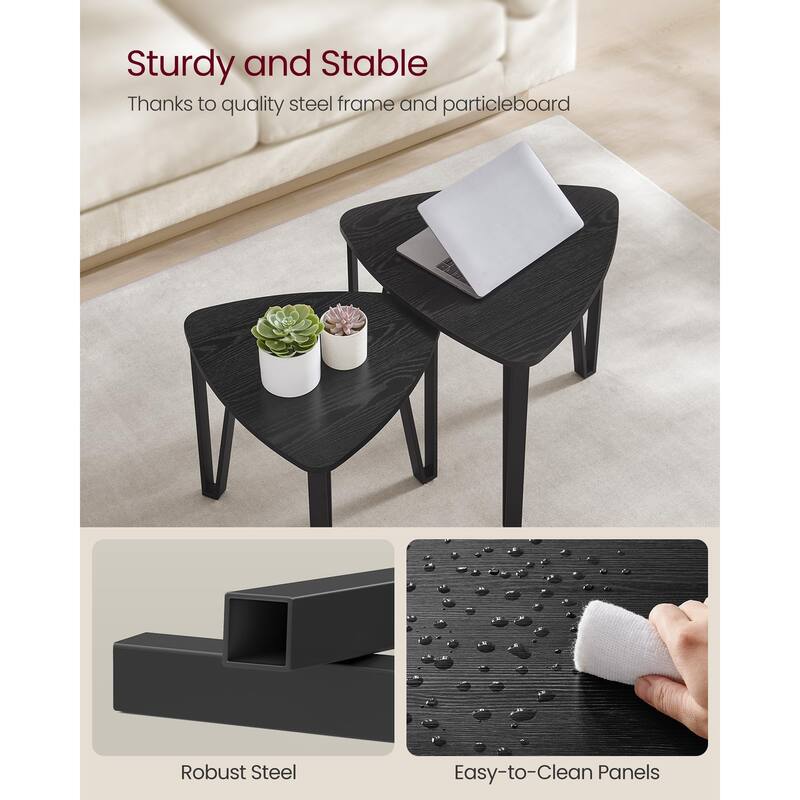 Nesting Coffee Tables, End Tables Set of 2 for Living Room Bedroom, Industrial Small Stacking Side Tables with Metal Frame