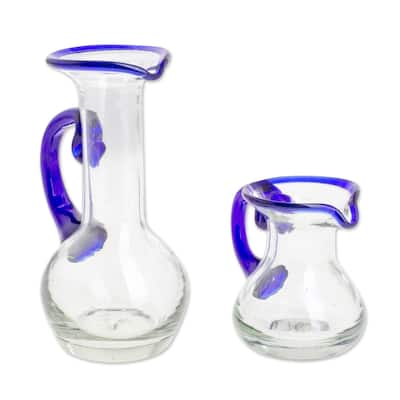 Small recycled glass pitchers, 'Clear Seas' (pair)