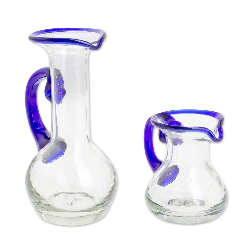 Small recycled glass pitchers, 'Clear Seas' (pair)